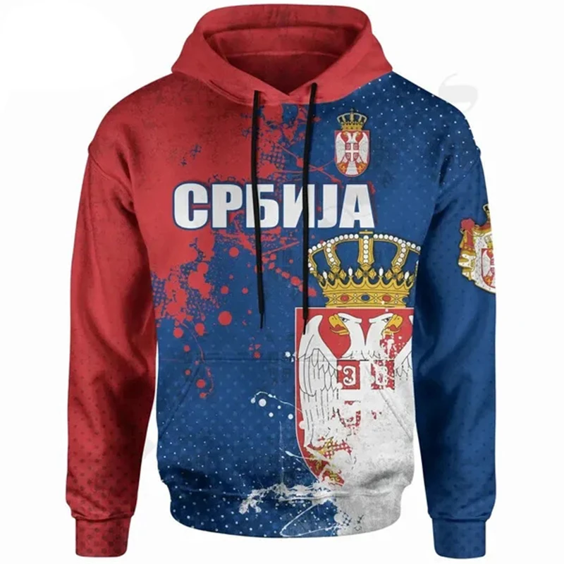 3D bendera Serbia cetak hoodie untuk pria lambang grafis berkerudung Fashion anak keren pullover musim dingin Streetwear pakaian atas