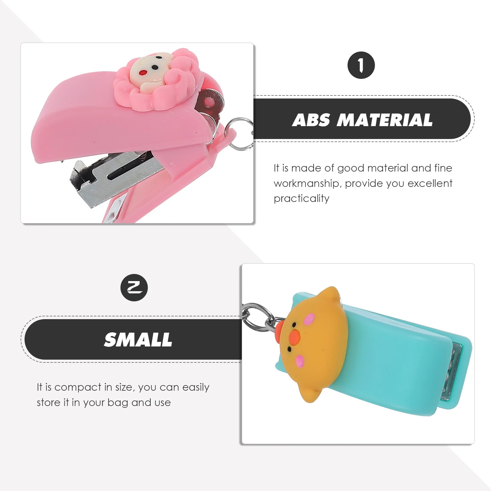 4Pcs Cute Animal Staplers Compact Handheld Stapler Key Ring Stationery Home Desk Accessories Small Stapler Set