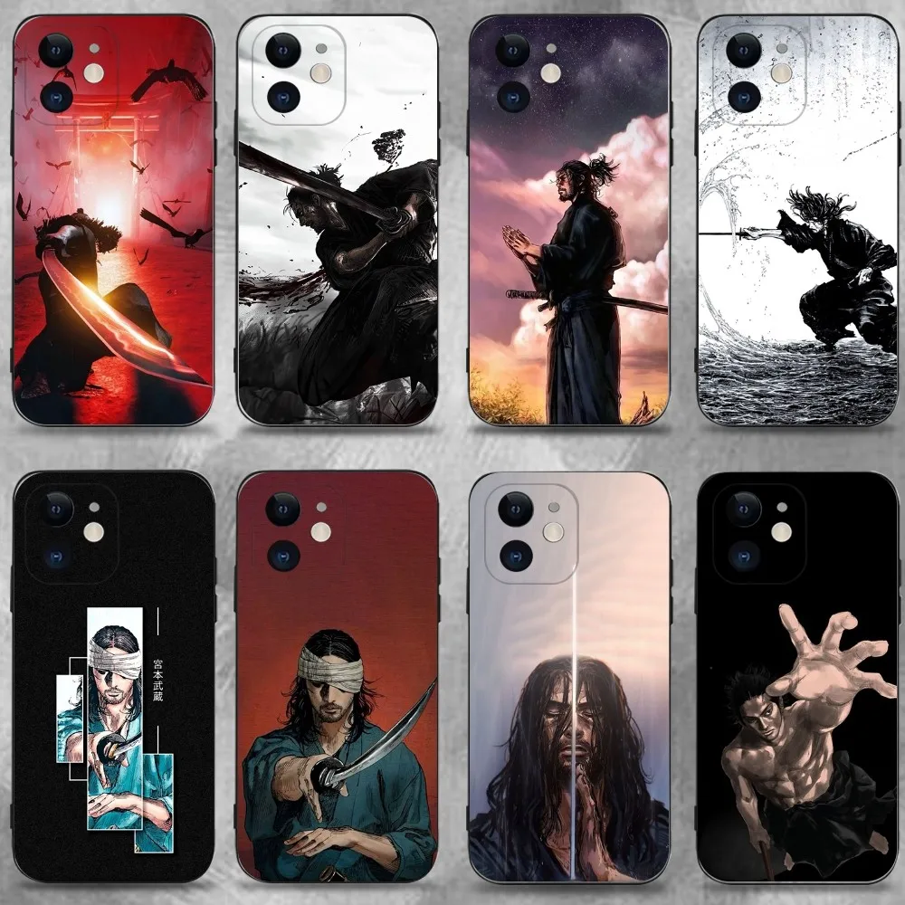 

Japanese Vagabond Samurai Phone Case For iPhone 16,15,14,13,12,11 Plus,Pro Max,XS,X,XR,SE,Mini,8,7,Soft Silicone Black Cover