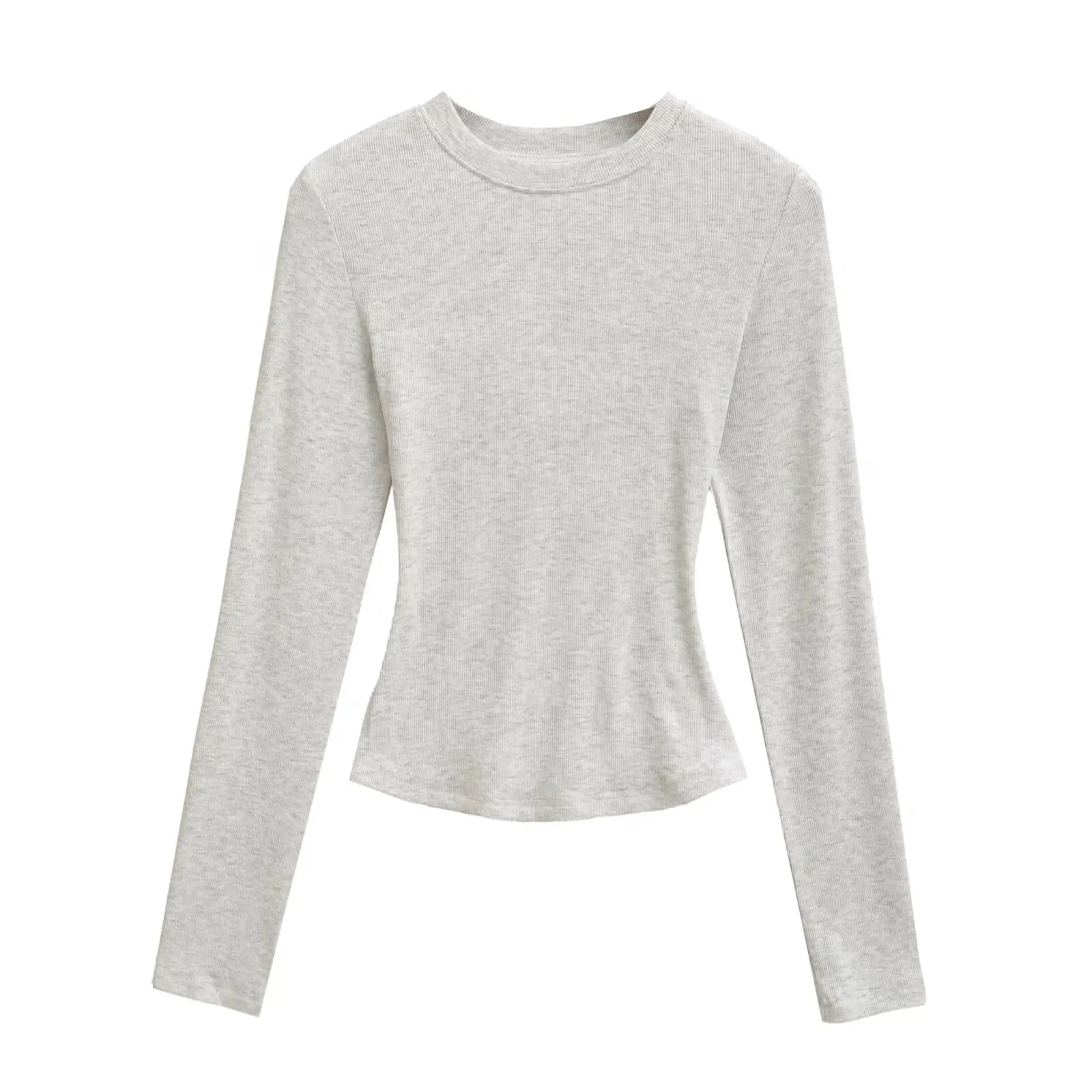 سليم صالح طويل Sve جولة Ne تي شيرت لون نقي الشارع Sle الخريف Faion الساعة الرملية الخصر ملابس داخلية قاعدة أعلى للنساء