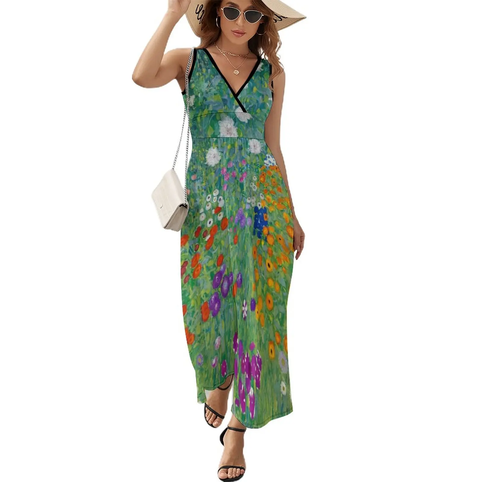 Gustav Klimt - Cottage Garden Sleeveless Dress womens clothing Summer dresses for women Female dress