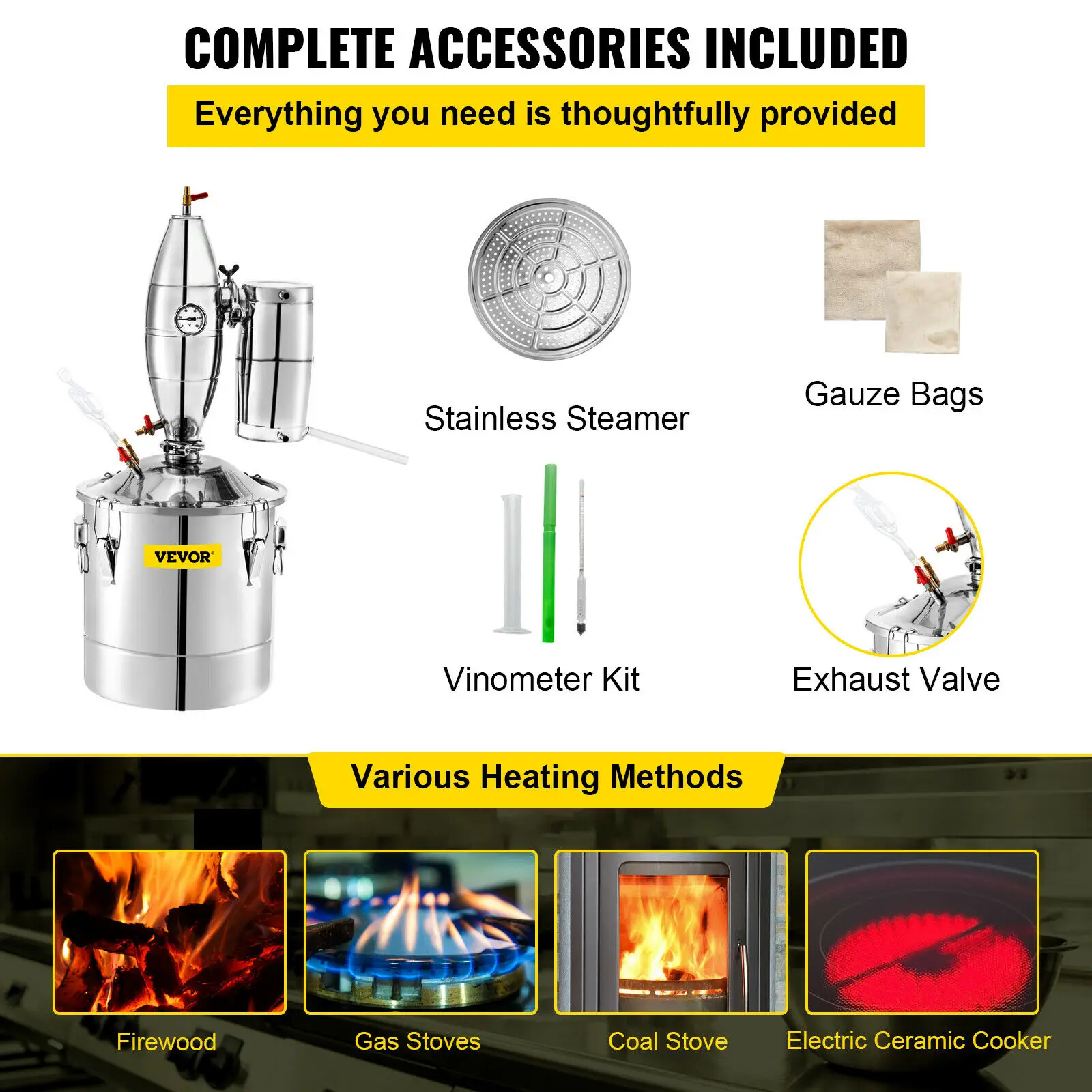 VEVOR جهاز تقطير الكحول Moonshine لا يزال 20L 30L 50L 70L معدات تخمير البيرة لتقوم بها بنفسك مجموعة توزيع النبيذ الأجهزة المنزلية