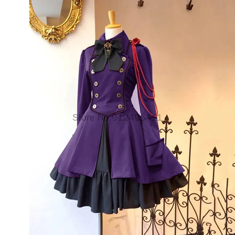 Vestido de Lolita Retro clássico Steampunk feminino, laço preto gótico Lace Up, Brasão de corrente, Mangas compridas, Plissado, Traje Lady Slim