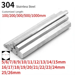 Length 100/200/300/500mm 304 Stainless Steel Hex Rod Flat Bar Shaft Dia 5mm-26mm Linear Metric Hexagonal Bar CNC Metal
