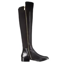 Size 34 Girls Black Leather Round Toe Zipper Side Knee High Boots Woman Fashion Comfortable Flat Knight Long Botas Shoes Lady