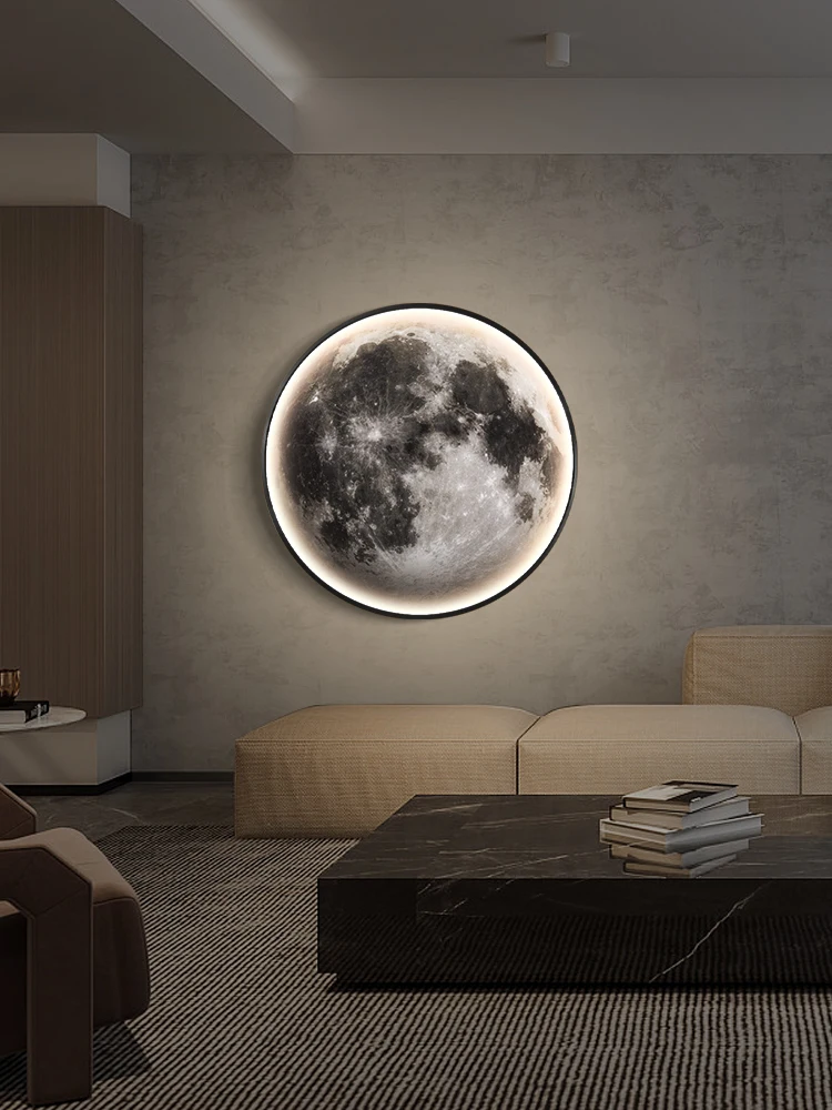 

INS Moon hanging painting, texture luminous painting, living room decoration painting, simple light luxury round sofa, backgroun