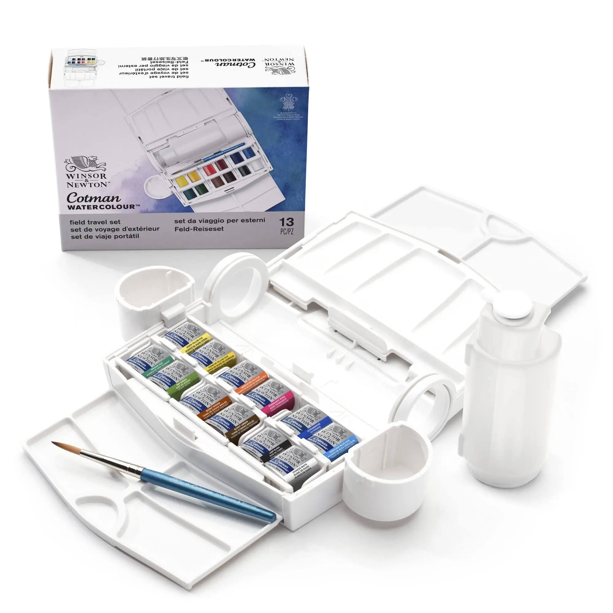 

Winsor & Newton Cotman Watercolor Paint Set Field Travel Set 12 Color Half Pans Water Color Brush Mixing Palette Brush Washing