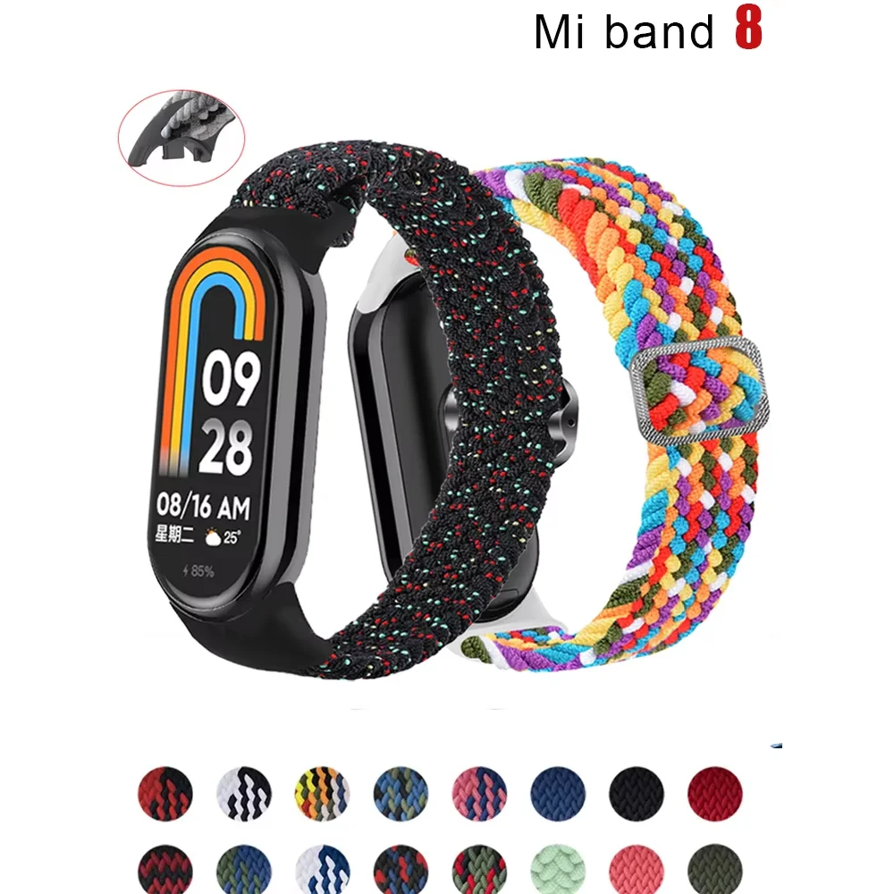 Cinturino in nylon Solo Loop per Xiaomi Mi Band 9 Cinturini elastici regolabili intrecciati Braccialetti correa di ricambio per Miband 8 NFC
