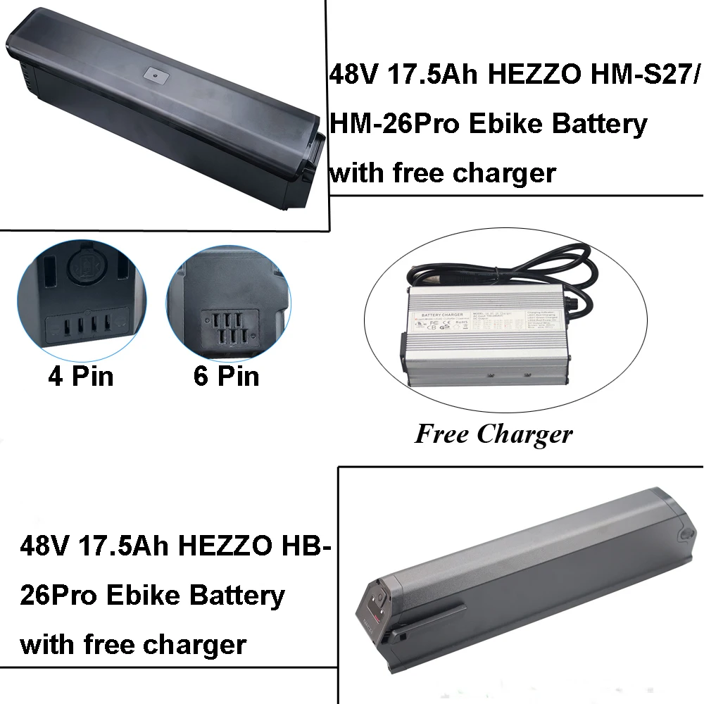 

Built-in Lithium ion Ebike Battery 48V 17Ah 17.5Ah for HEZZO HB-26Pro HM-S27 HM-26Pro Electric Bike EMTB