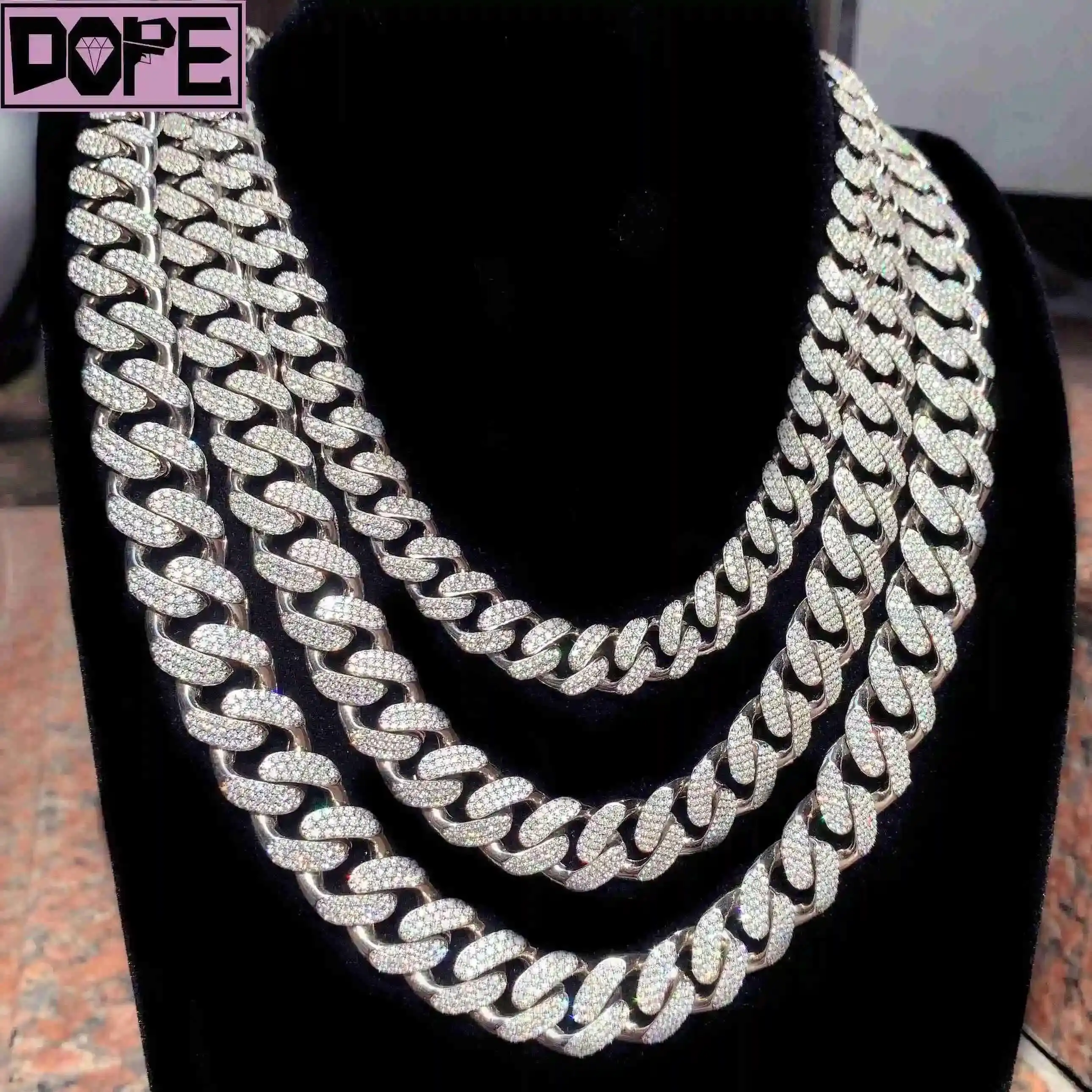 

Ready to Ship Moissanite Cuban Necklace 925 Sterling Silver 12mm 14mm Iced Out Moissanite Cuban Chain