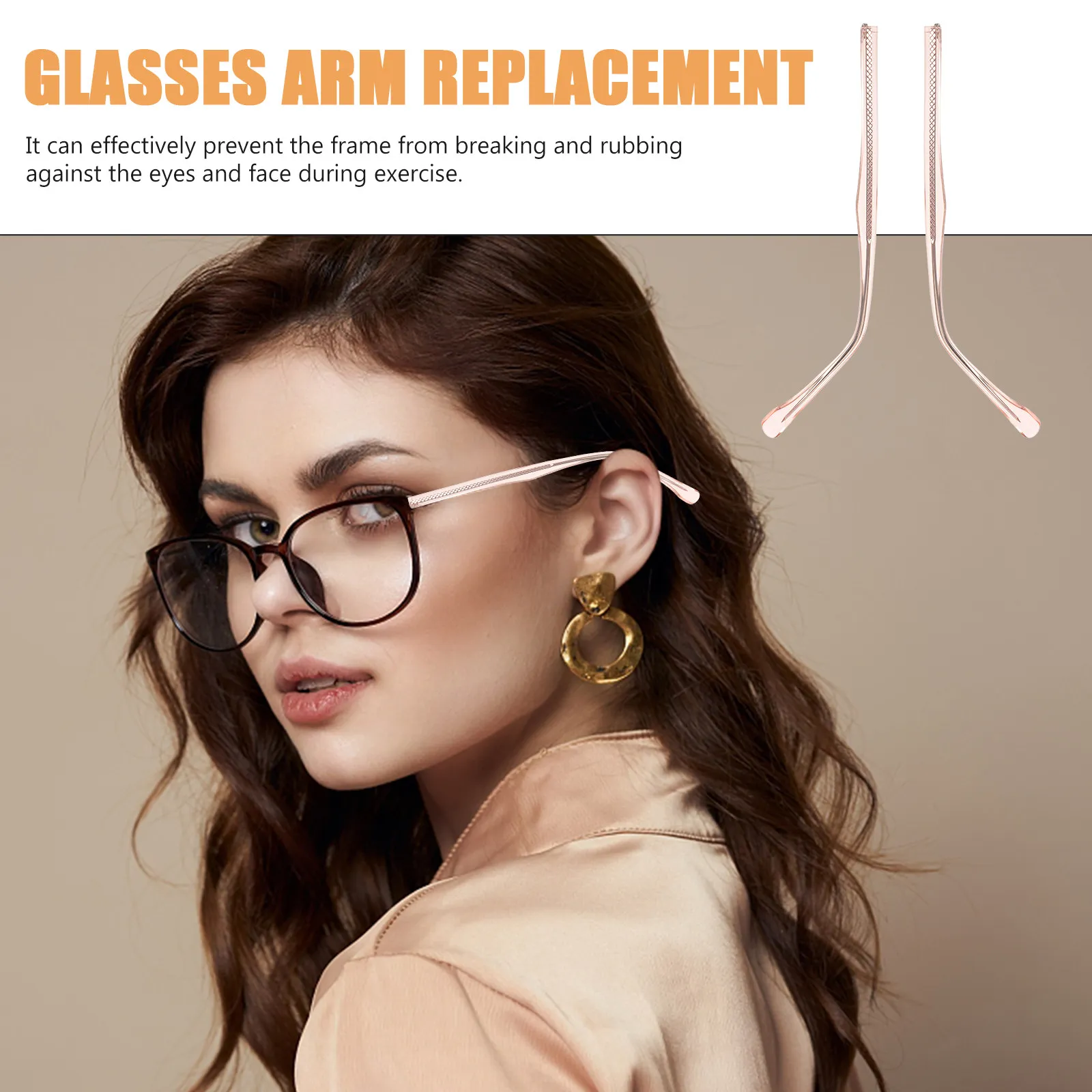 

1 пара сменных дужек для очков из прочного пластика и металла, подходят для большинства типов очков, предотвращают разрушение оправы, удобные в использовании.