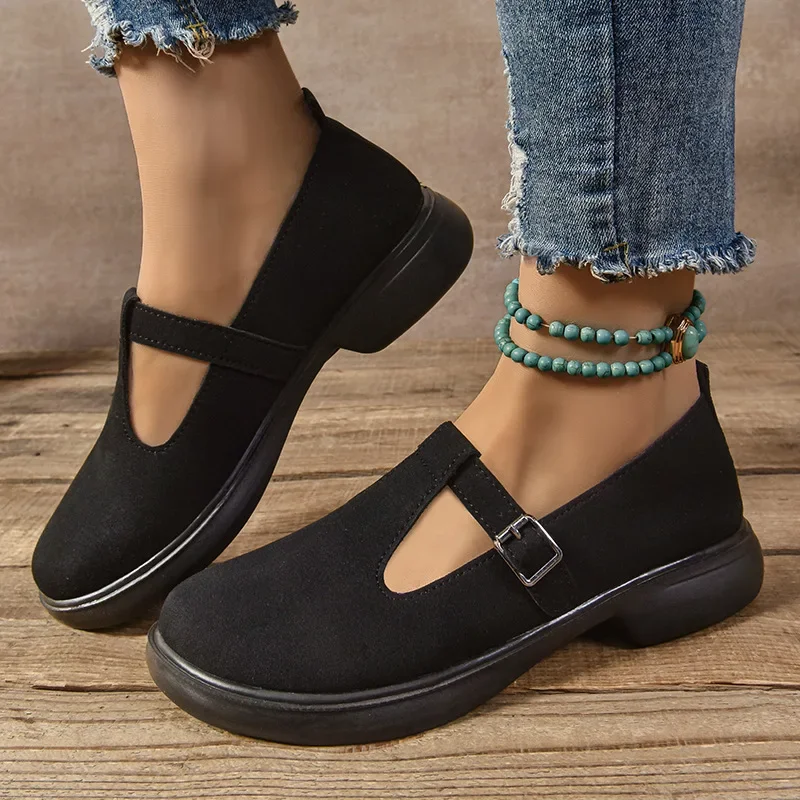 

Stylish Tower Buckle Women's Vulcanize Shoes with Wide PU Soles, Spring Soft Soled Fashionable Shoes platform boots