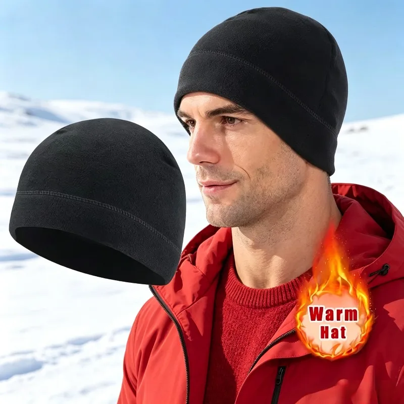 Men Winter Polar Fleece Skull Cap Windproof Warm Beanie Solid Color Outdoor Cycling Hiking Ski Running Thermal Hat Multicolor
