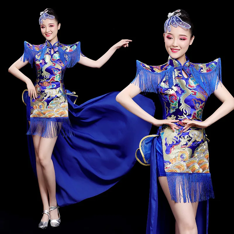 Modern drum performance dress for women in spring, new Chinese style drum stand, Chinese style ancient style, majestic and trend