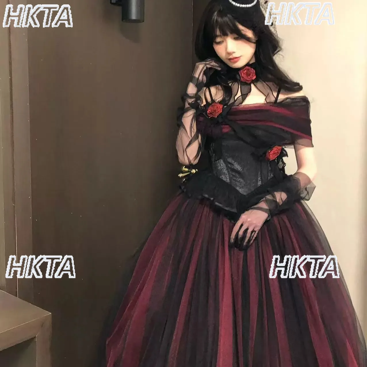 

Dark Style Rose Princess Lolita Evening Dresses for Girls High End Gorgeous Learning Birthday Party Cos Long Dress for Women