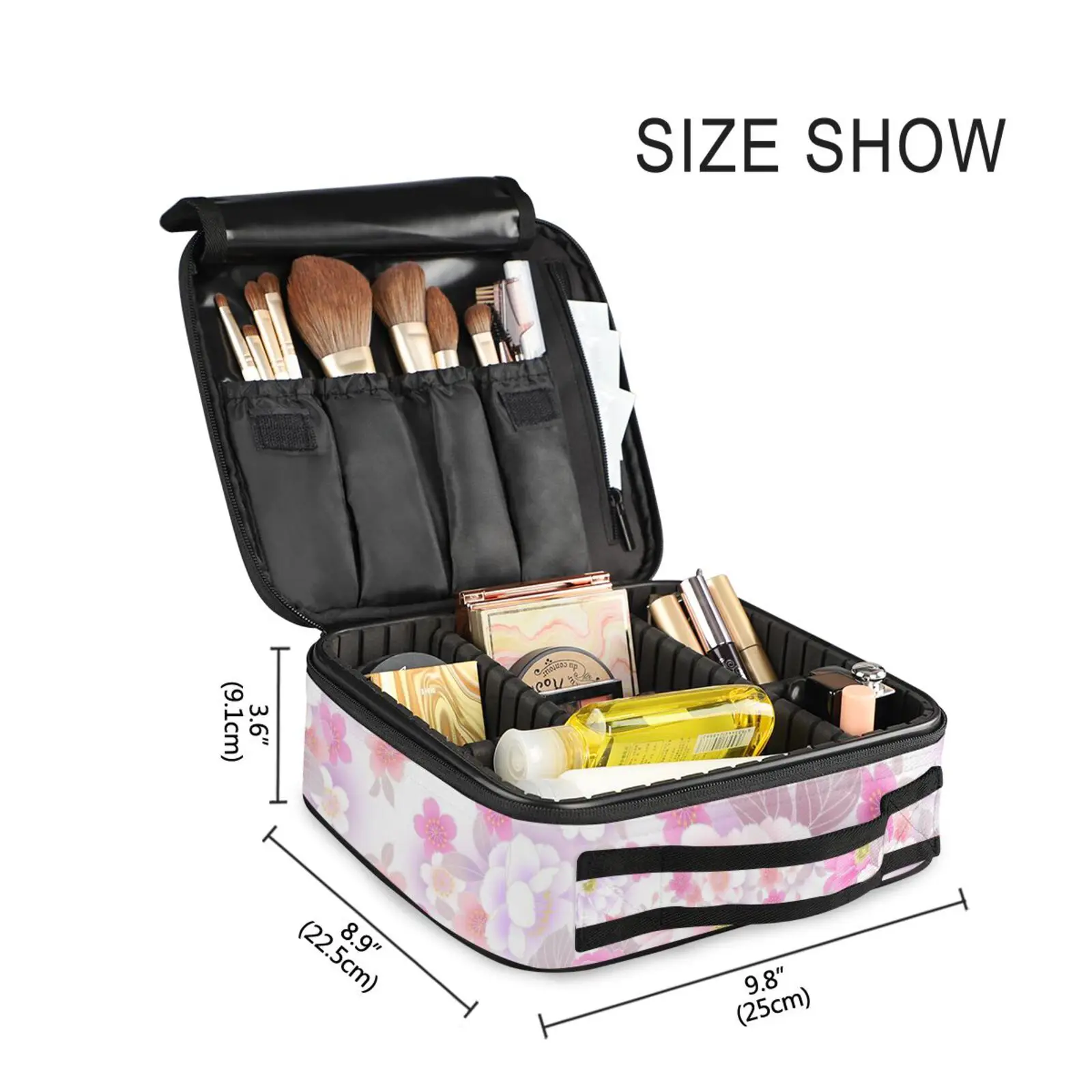 Makeup Bag Travel Cosmetic Bag Organizer Portable Artist Storage Bag with Adjustable Dividers Makeup Brushes Storage Organizer