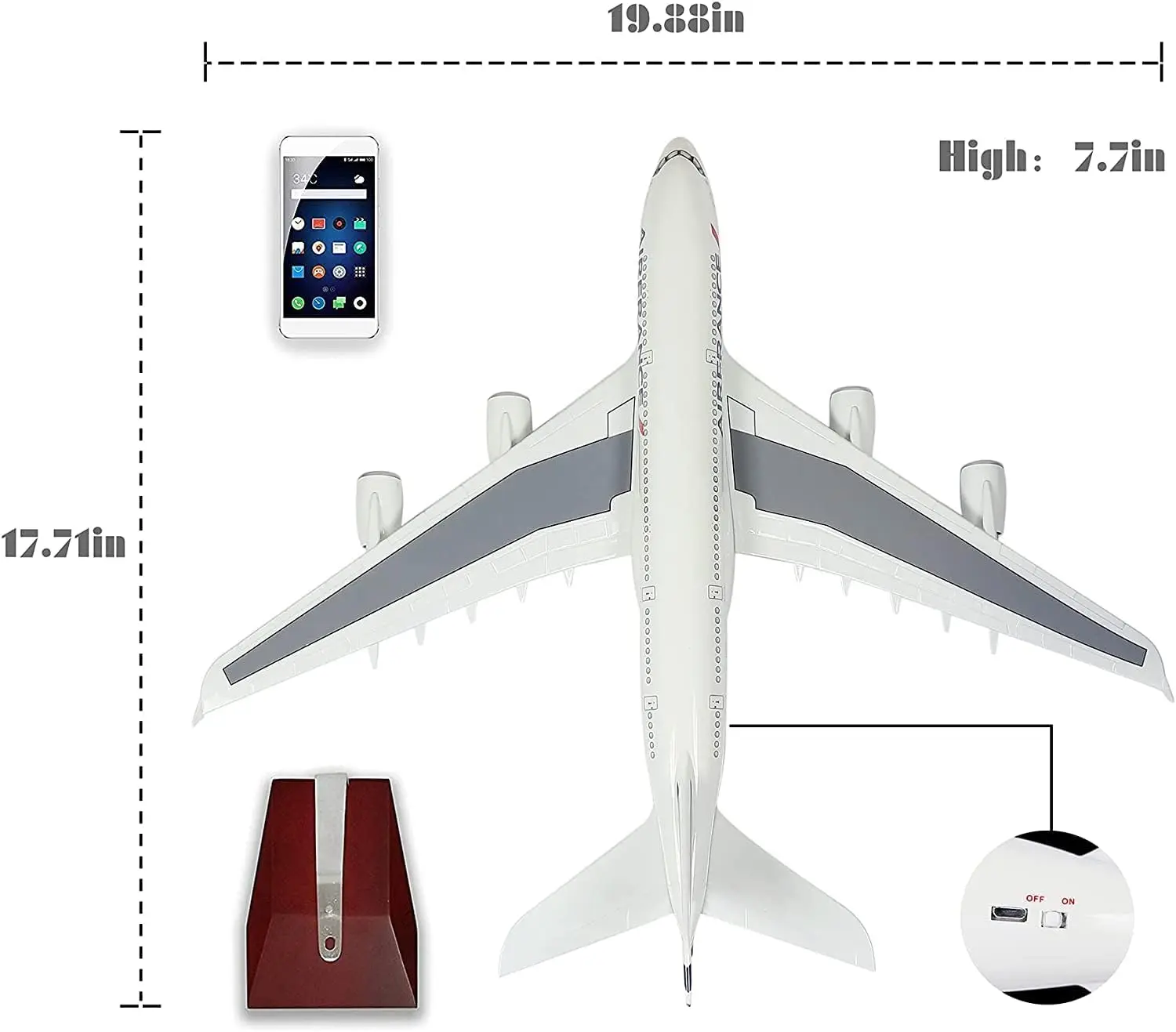 45.5cm Airplane Model 1/160 Scale A380 Air France Airline Aircraft with Light & wheels Die-Cast Plastic Resin Model Collectible