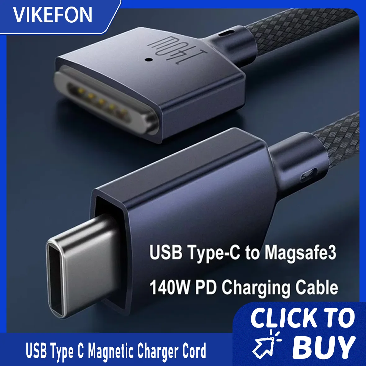 

2M USB Type C to Mac-safe 3 Magnetic Charger Cord Laptop Charging Cable Converter PD 140W for MacBook Air/Pro A2442 A2485 A2681