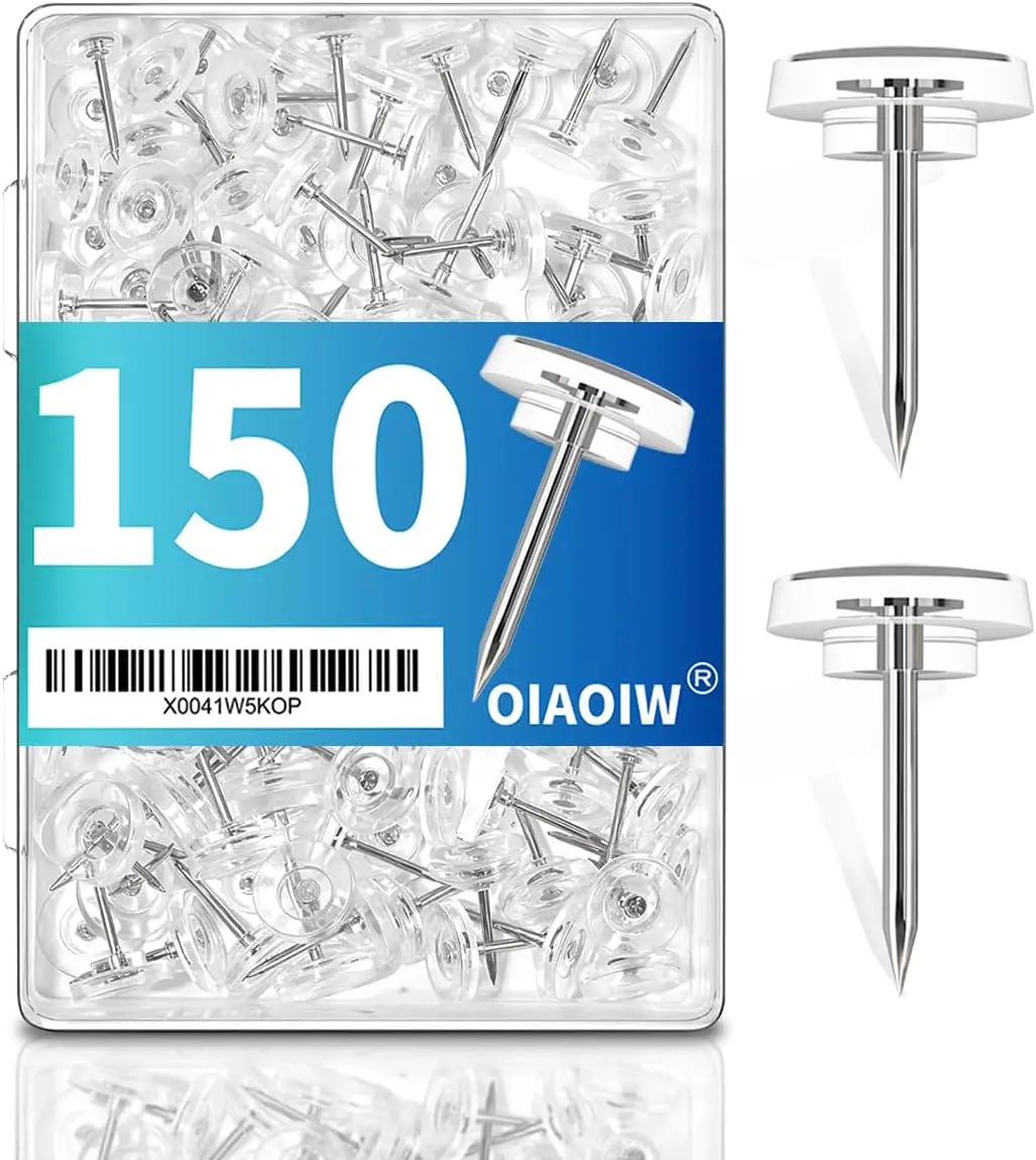 

150 Clear Push Pins in Reusable Box for Bulletin Boards, Heavy Duty Plastic Head
