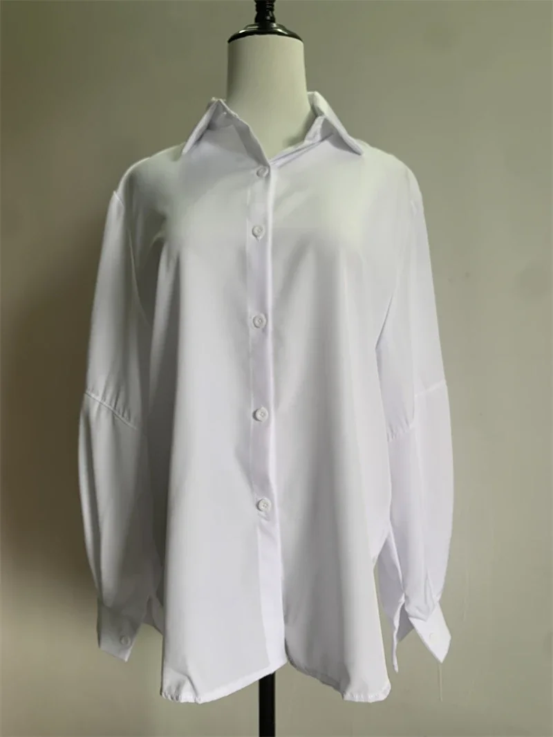 Korean Style Oversized Loose Solid White Black Women Shirt Autumn Long Sleeve V Neck Blouses Casual Streetwear camisas