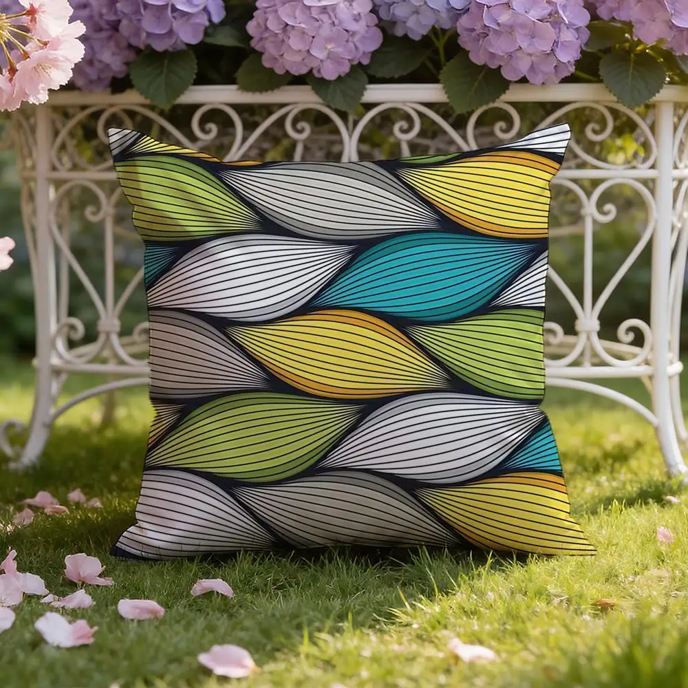 Retro Vintage Color Streamline Leaf Allover Print Cushion Cover Home  Car Dual Scene Pillow Cover Reversible for Premium Comfort
