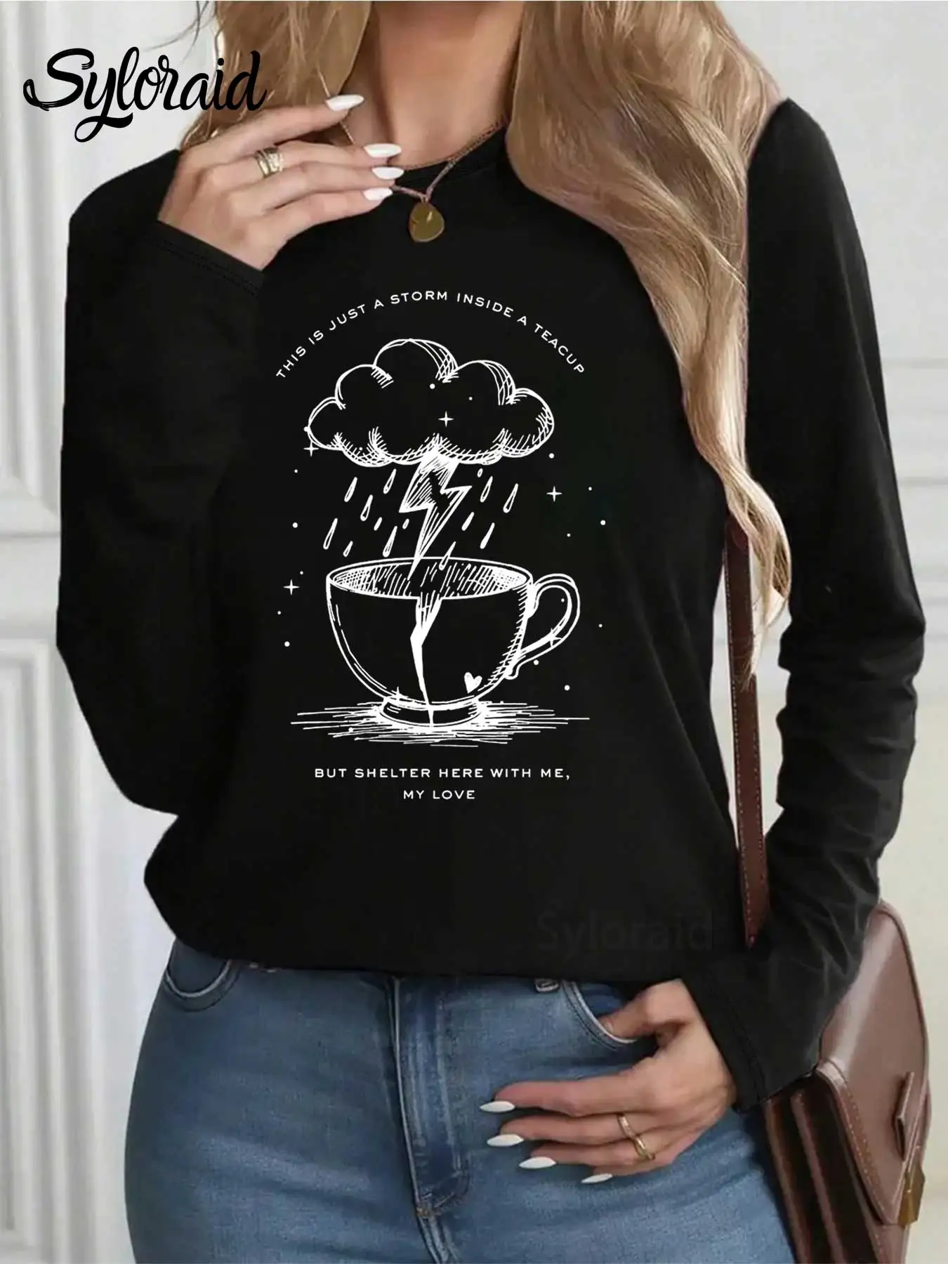 レディース長袖Tシャツ オパライト ショーガール グラフィックTシャツ ファッション ラウンドネック カジュアルトップ