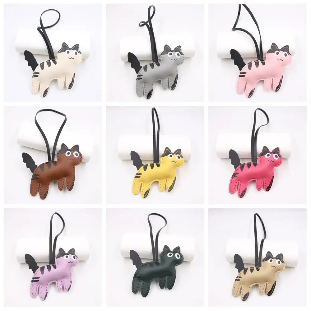 متعدد الألوان بو الجلود بولي Leather الجلود القط شماعات الكلب الحيوان سلسلة مفاتيح من الكرتون لطيف جرو حقيبة الموضة قلادة الرجال