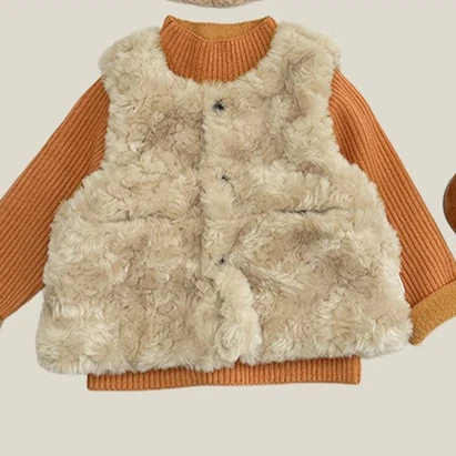 Waistcoat 2026 Autumn and Winter New Children's Clothing Korean Style Boys and Girls Fashion Plus Velvet and Thick Fur Waistcoat