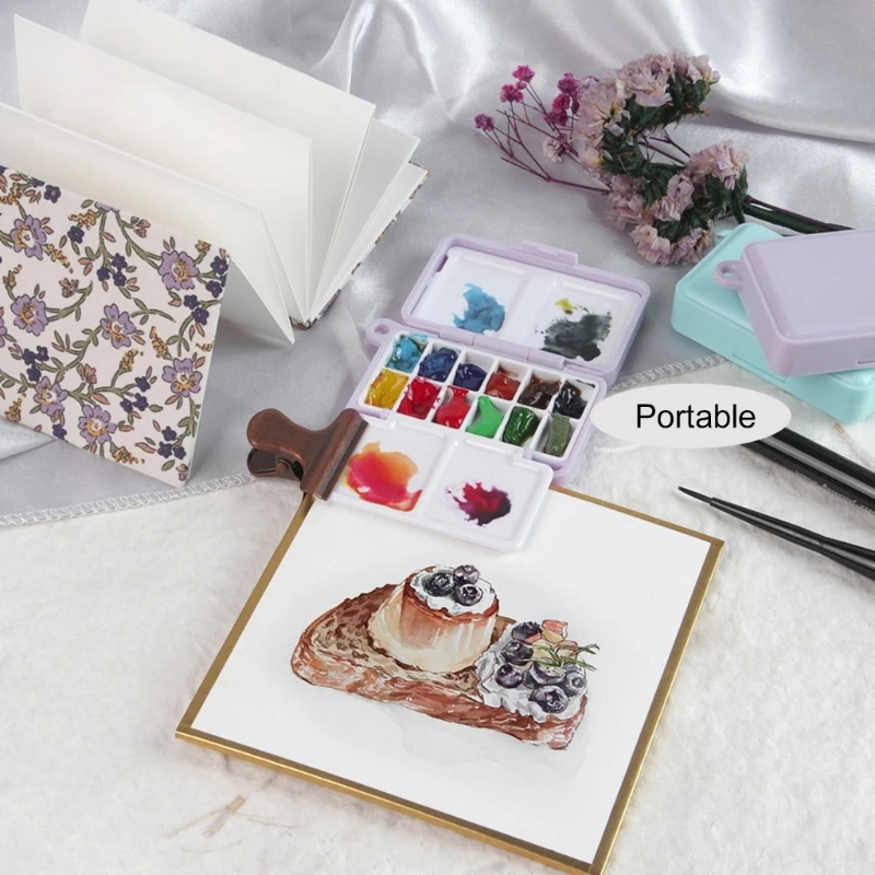 ポータブル水彩絵の具パレット折りたたみペイントパレットケース水彩絵の具混合トレイ油性アクリルペイント用
