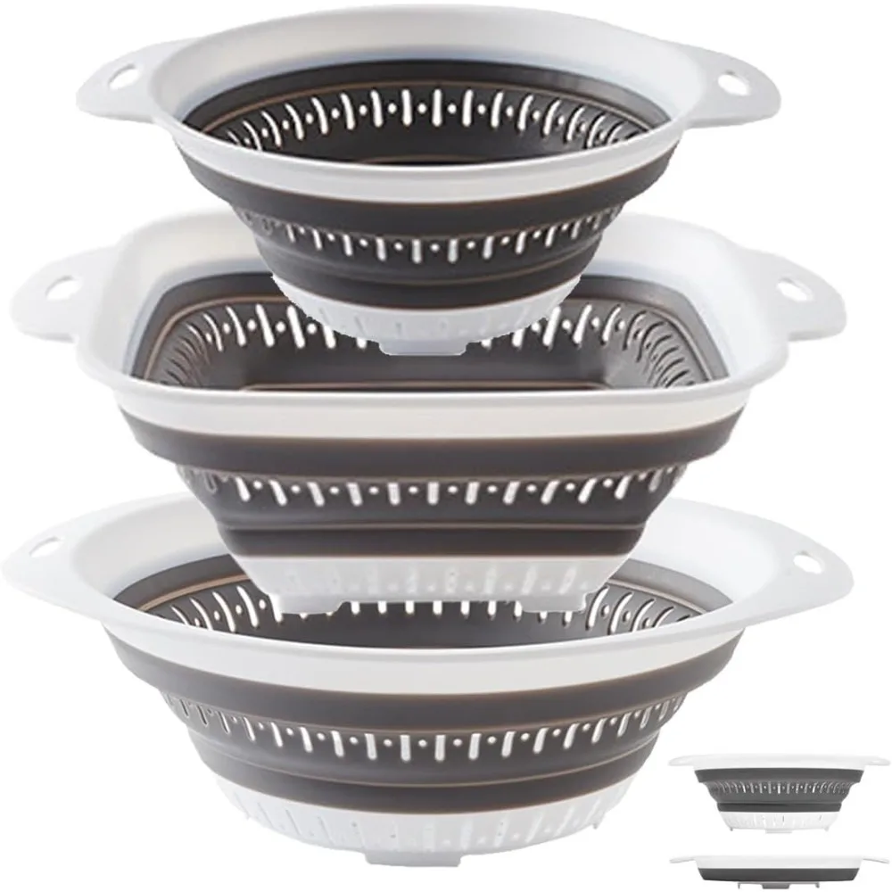 

3 Pcs Collapsible Colander and Strainer,Silicone Strainer Colanders & Food Strainers,for Vegetable and Fruit, Kitchen Essential
