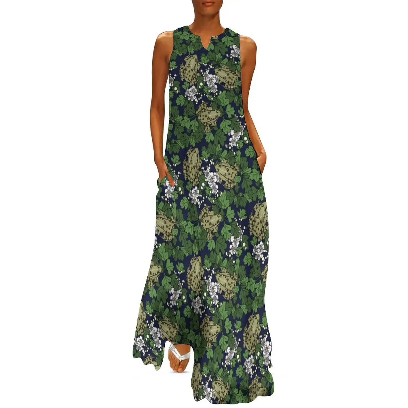 

Frogs in the Hawthorn - midnight blue Long Dress Women's long dress summer dress woman 2025