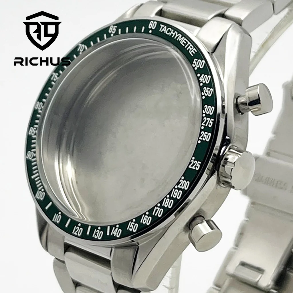 RICHUS 40 мм серебряный корпус для часов с черным, синим, зеленым, красным безелем, куполообразным стеклом, подходит для кварцевого механизма VK63