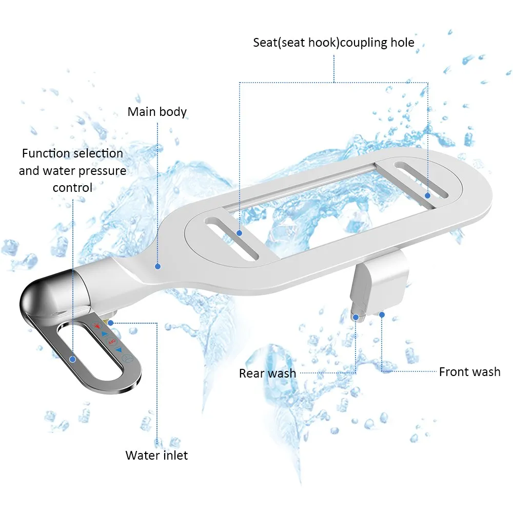Ultra-Thin Toilet Bidet Attachment Non-Electric Dual Nozzle Fresh Water Bidet Seat Mechanial Sprayer for Rear Female Wash