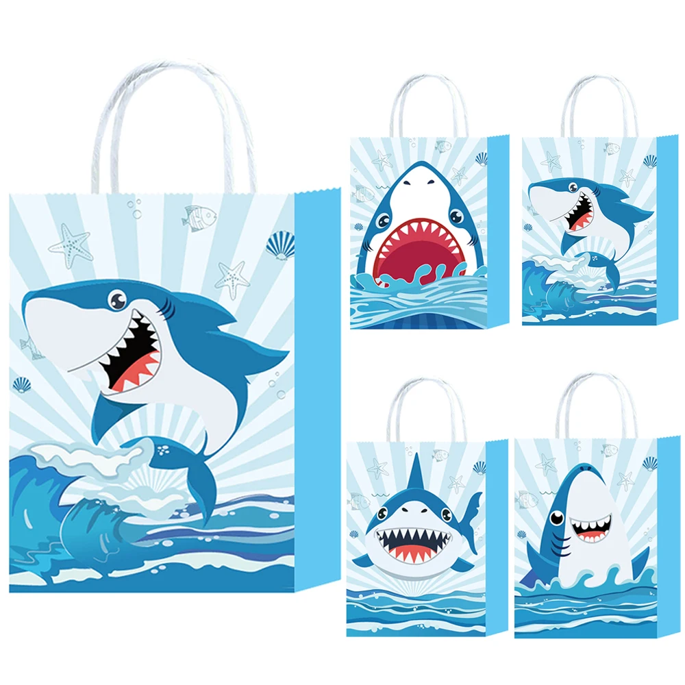 

4-40 Pcs Blue Shark Paper Gift Bags with Handle Shark Theme Goodie Candy Treat Bag for Baby Shower Under The Sea Birthday Party