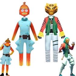 Kids Halloween Costume Game Boss Fish Tiger Jumpsuit Boy Christmas Birthday Party Fancy Carnival Zentai Skeleton Cosplay Clothes