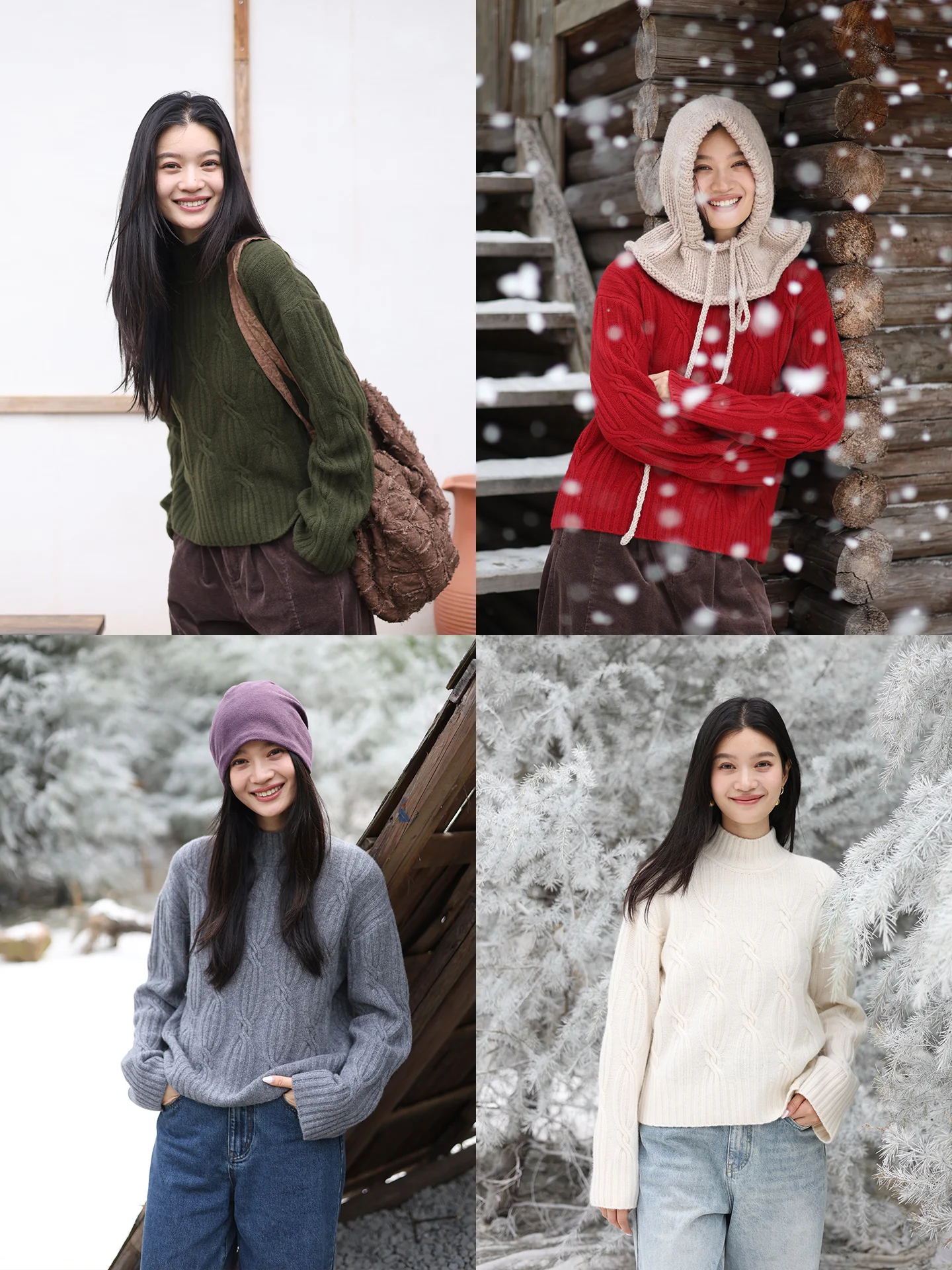 

Теплый шерстяной вязаный свитер с высоким воротником и запутанным цветочным дизайном, разноцветный зимний модный мягкий свободный женский свитер