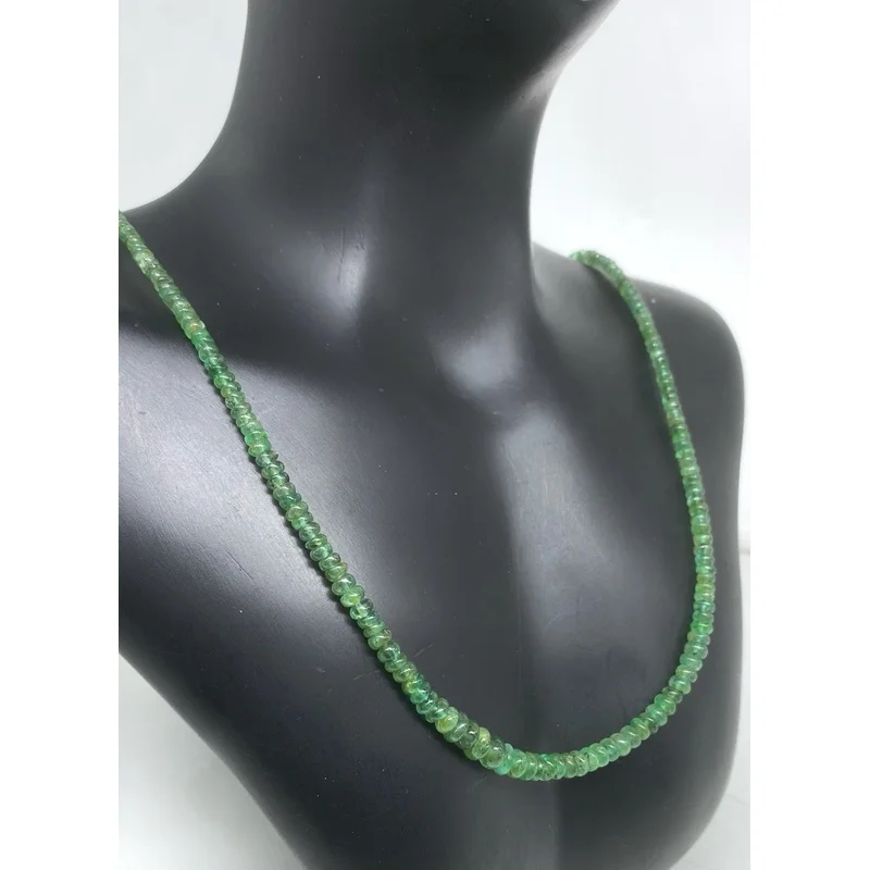 Emerald Necklace – 20” 3-4mm Round Smooth Beads with Sterling Silver Clasp