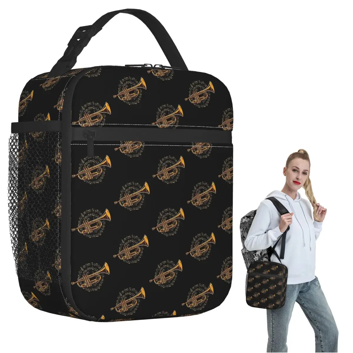 Trumpet Trumpeter Sheet Music - Trumpet Player Musician Insulated Lunch Bag Kids Portable Food Boxes Thermal Lunch Box Tote