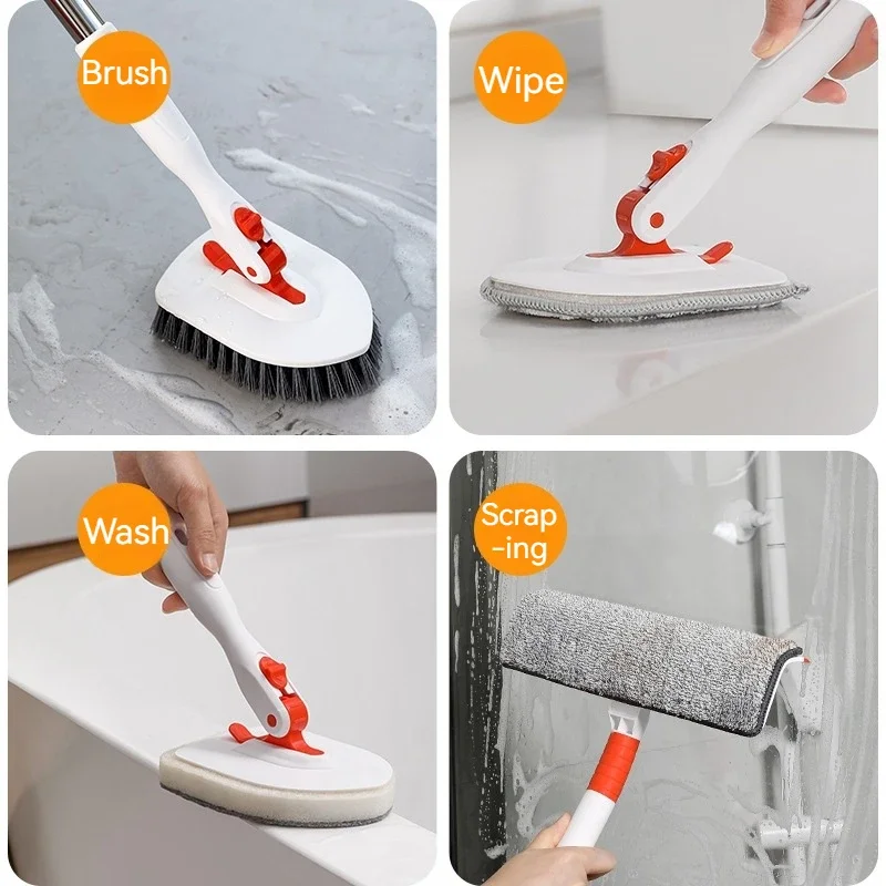 Bathroom Cleaning Brush Floor Scrubber Bathtub Brush Bathroom Shower Tile Brush Sponge Wiper 3-pack Combination 180° Rotation