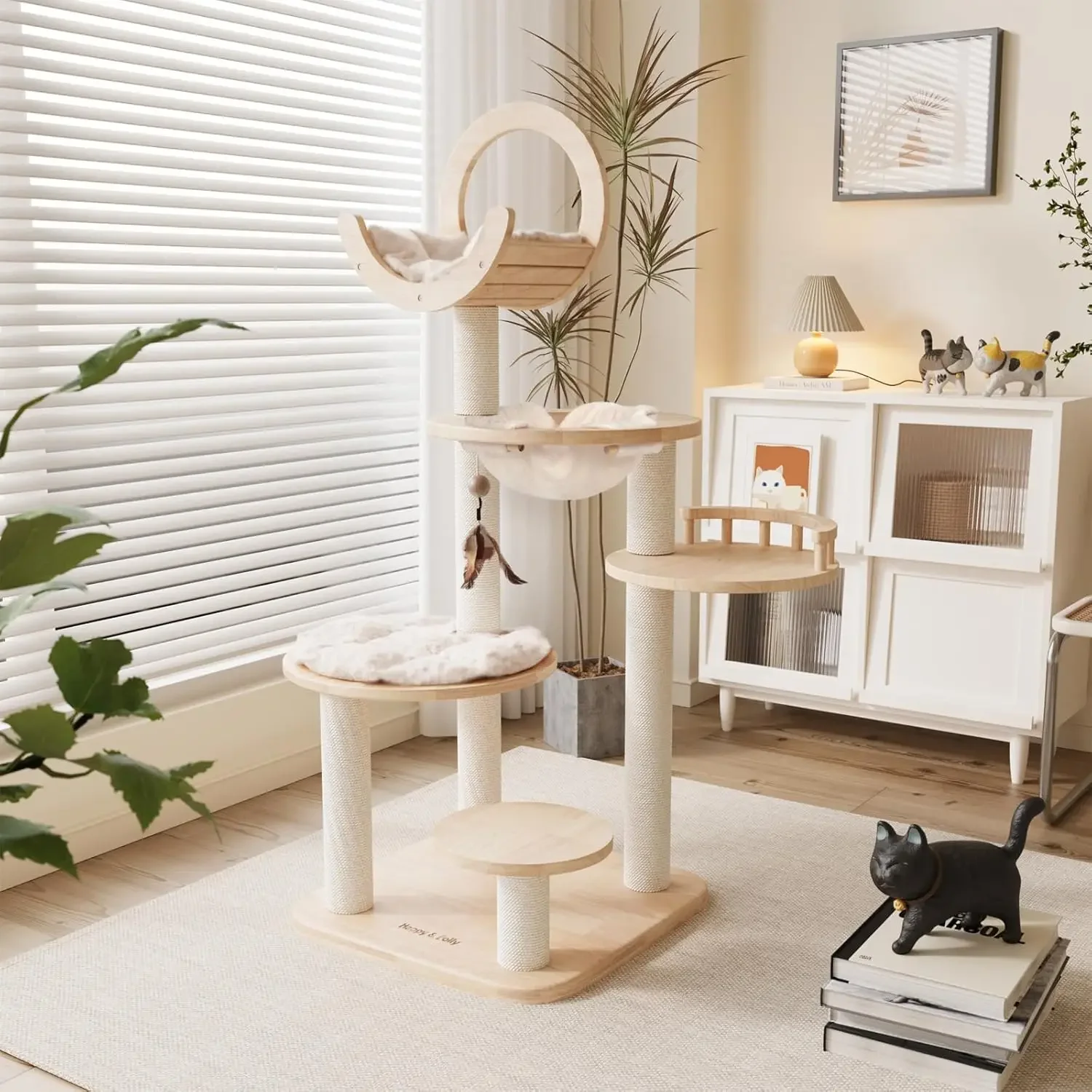 

Solid Wood Cat Tree Multi Level Cat Tower With Hammock Scratching Posts Padded Platform Install Modes Activity Center For Indoor