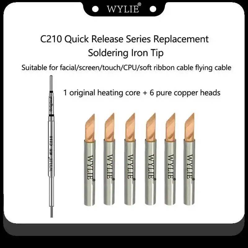 

WYLIE C210 Pointed Tip 0.12mm Cutter Head Fast Heating Rapid Temperature Recovery for Mobile Phone Screen Touch Panel CPU Repair
