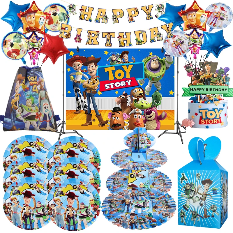 Toy Story Disney Theme Party Decor Balloons Disposable Tableware Paper Plates Cups Background Kids Birthday Baby Shower Supplies