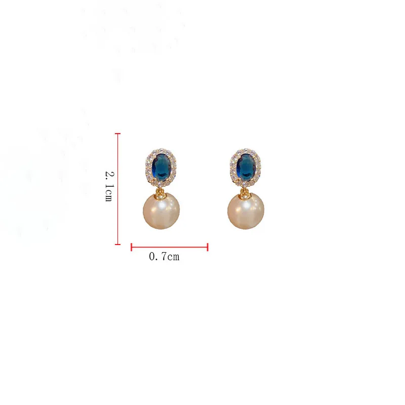 French Style 925 Sterling Silver Blue Zircon Pearl Pendant Stud Earrings For Women Weeding Party light luxury Fine Jewelry