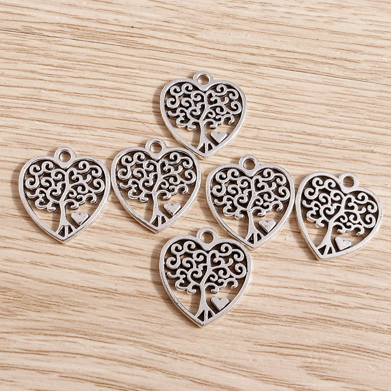 20 Stück 17x19mm Niedliche Herzanhänger aus Legierung, Baumanhänger für Schmuckherstellung, Ohrringe, Halsketten, DIY-Bastelzubehör – Detail 5