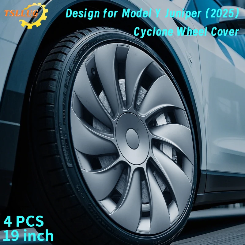 4 قطعة 19 بوصة HubCap ل تسلا نموذج Y جونيبر 2025 إعصار نمط السيارات Hubcap استبدال عجلات غطاء كامل حافة الملحقات