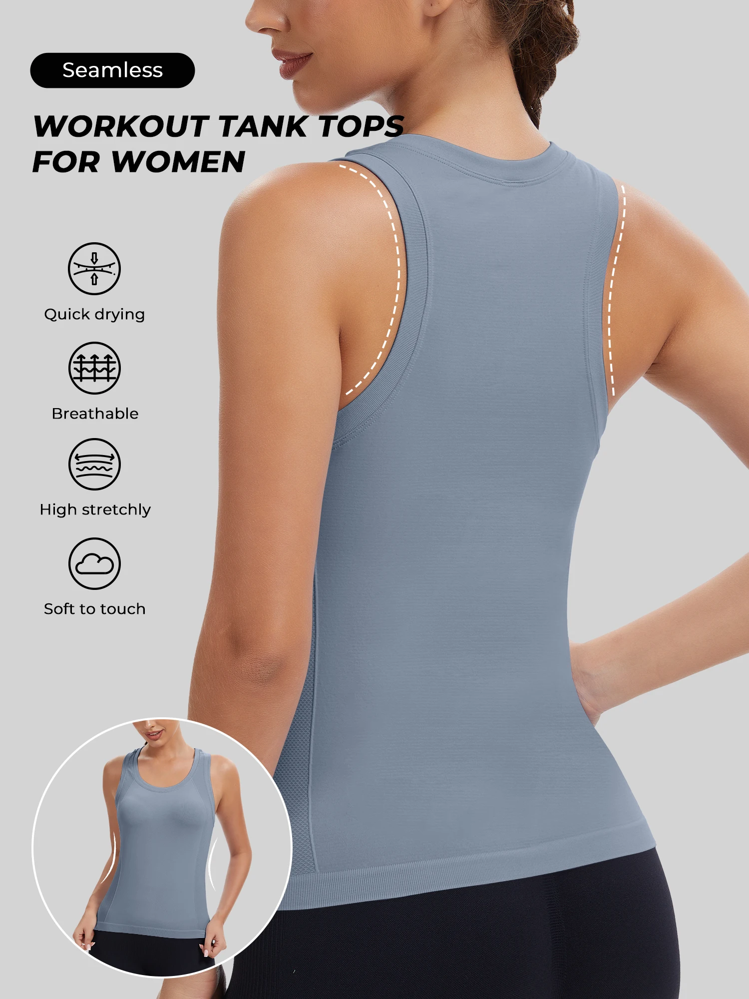 

Workout Tank Tops for women Racerback Tank tops Seamless Gym Tops Sleeveless Athletic Yoga Running Shirts
