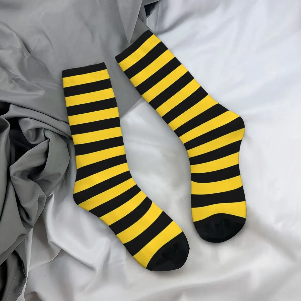 Vintage Yellow And Black Honey Bee Stripes Crazy Men\'s Socks Unisex Striped Harajuku Seamless Printed Funny Crew Sock Boys Gift