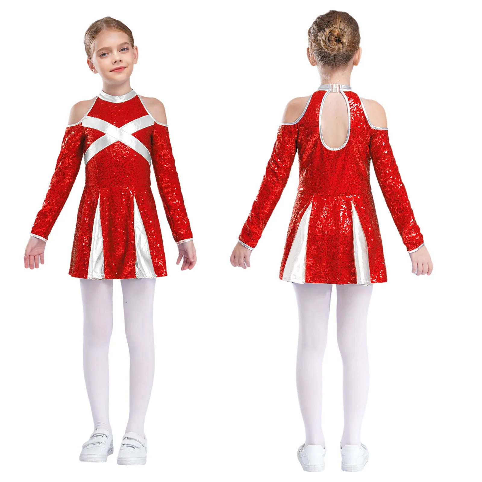

Kids Girls Ballet Dance Performance Costume Long Sleeve Sequin Dress for Stage Ballroom Dance Competition Gymnastics Dance Dress