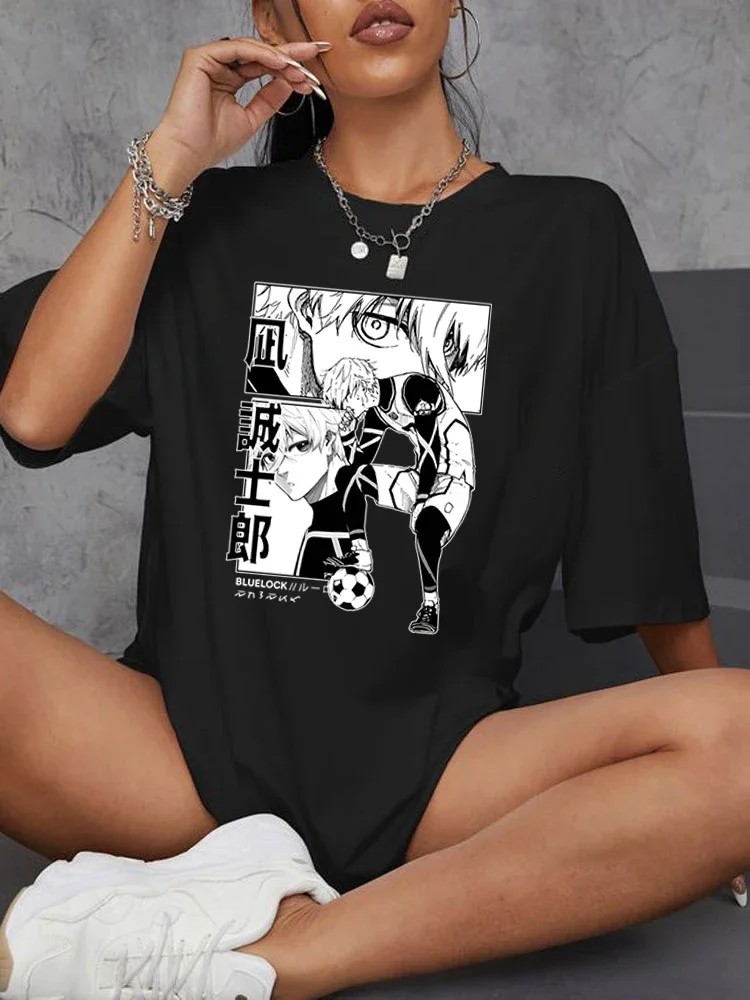 Football Manga Print Women T-shirt Anime Blue Lock Nagi Seishiro Graphic Short Sleeve T Shirt Harajuku Casual Cloting Tops Tees