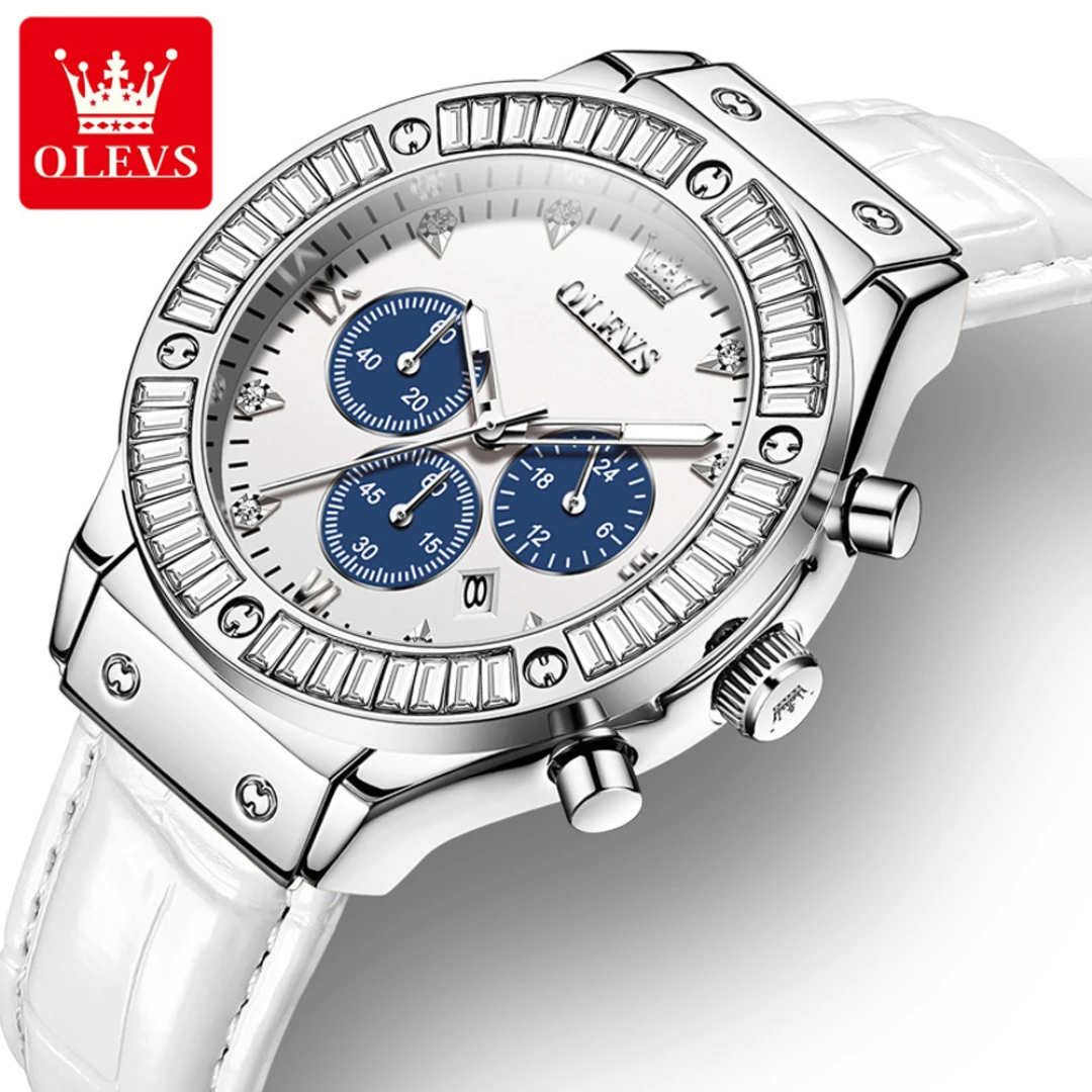 

OLEVS 9978 модные кварцевые часы в подарок с круглым циферблатом из натуральной кожи ремешок для часов наручные часы хронограф календарь